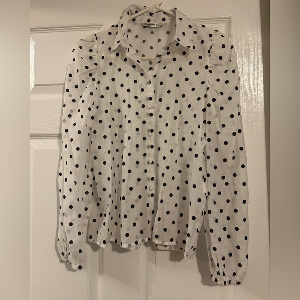 Stradivarius Black and White Polka Dot Shirt - Picture 2 of 7